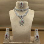 Aarunika Ruby Diamond Necklace Set for Bridal Wear