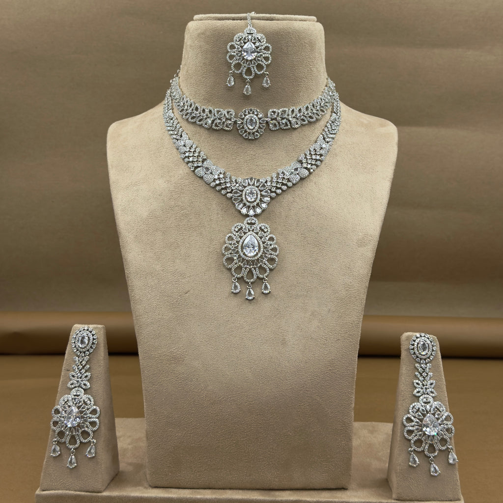 Sharvangi White Diamond Necklace Set for Bridal Wear