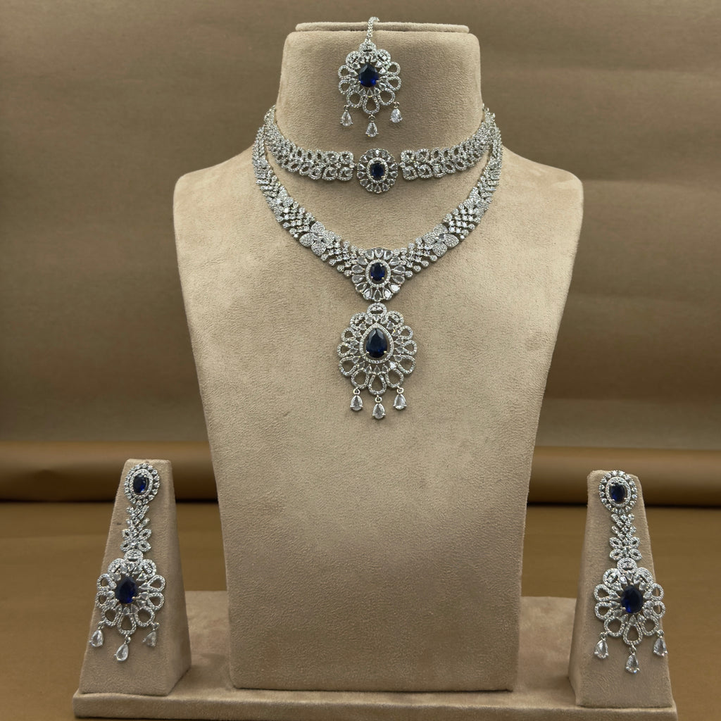 Vedanika Blue Diamond Necklace Set for Bridal Wear
