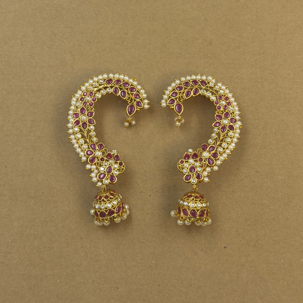 Ishira Ruby Kundan Ear Cuffs for Festive Wear