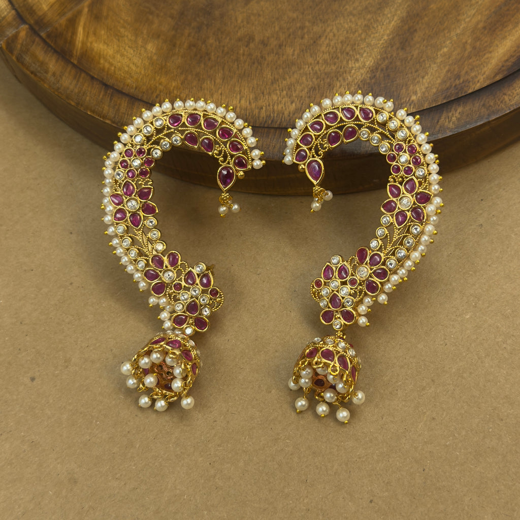 Ishira Ruby Kundan Ear Cuffs for Festive Wear