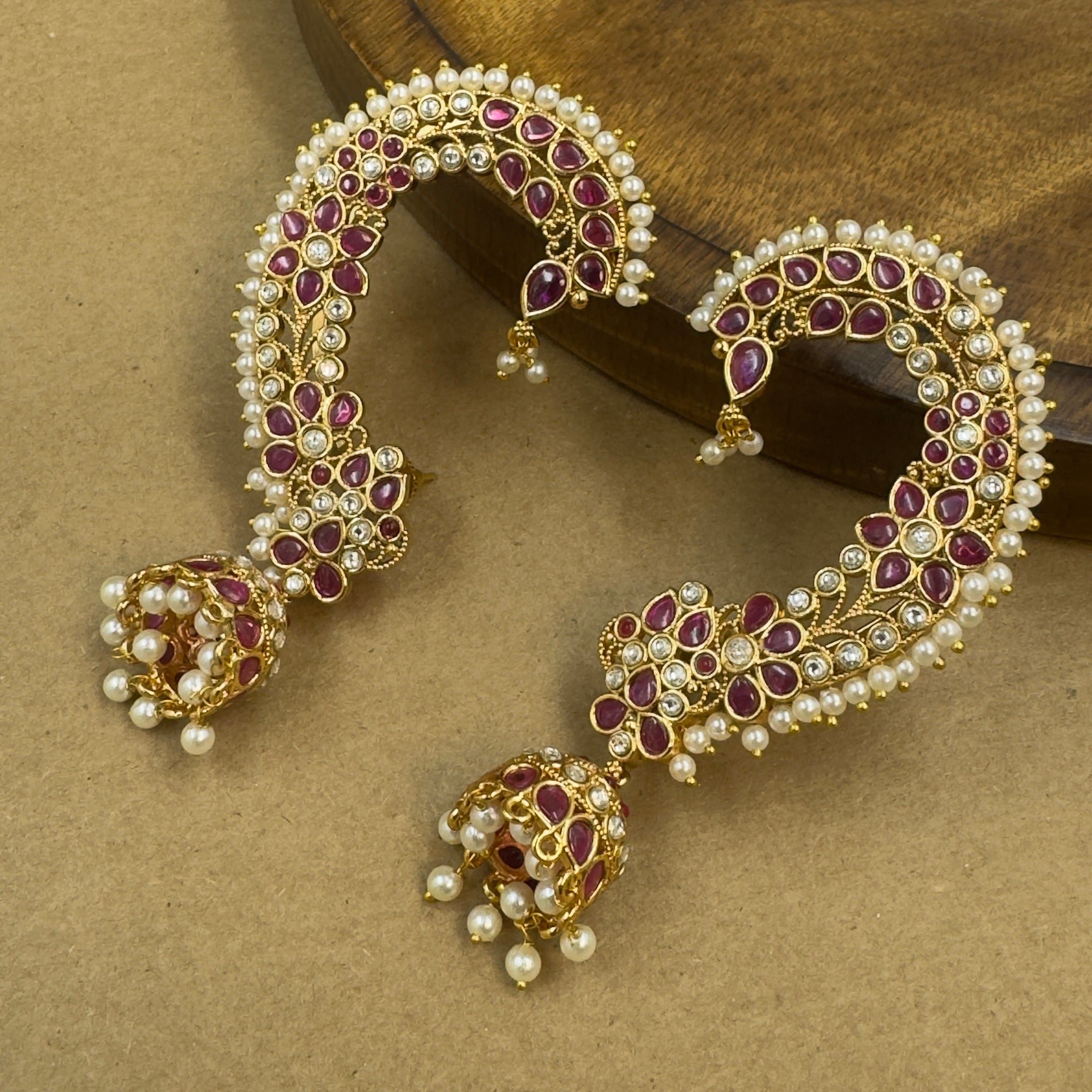 Ishira Ruby Kundan Ear Cuffs for Festive Wear