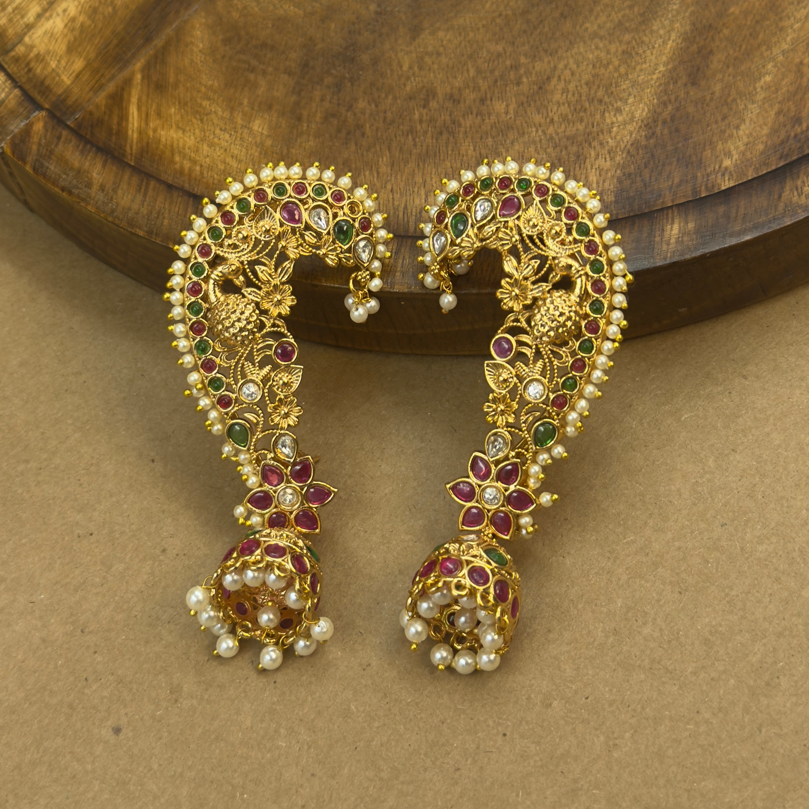 Rukmini Multicolor Kundan Ear Cuffs for Festive Wear