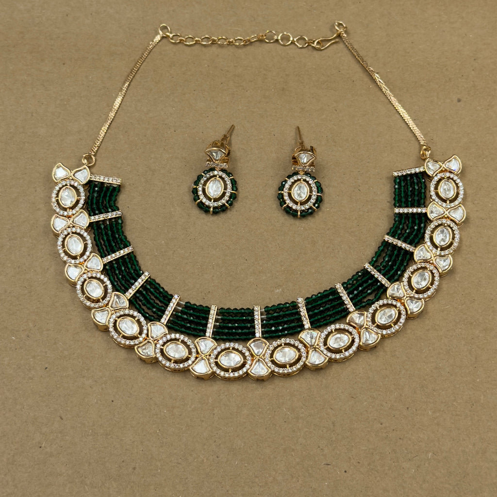 Meher Emerald Kundan Necklace Set with Earrings for Festive Wear