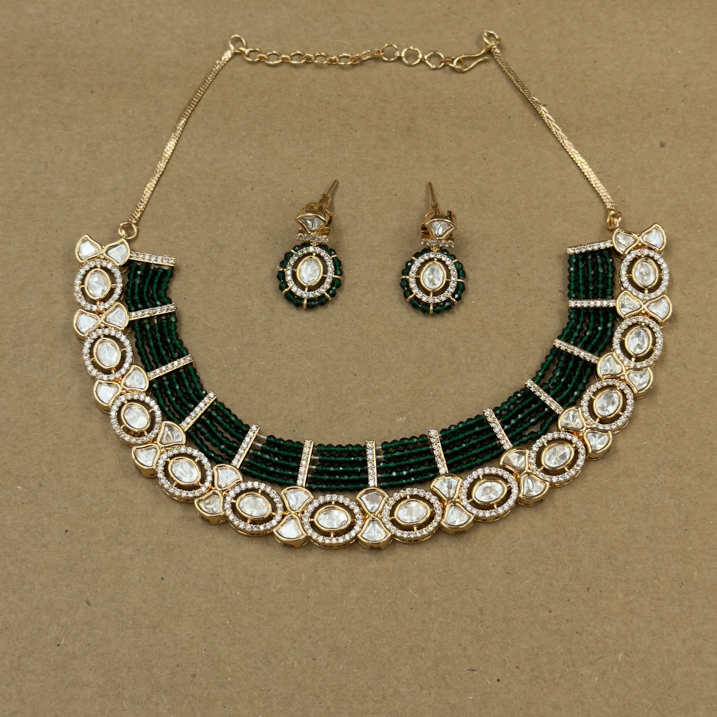 Meher Emerald Kundan Necklace Set with Earrings for Festive Wear