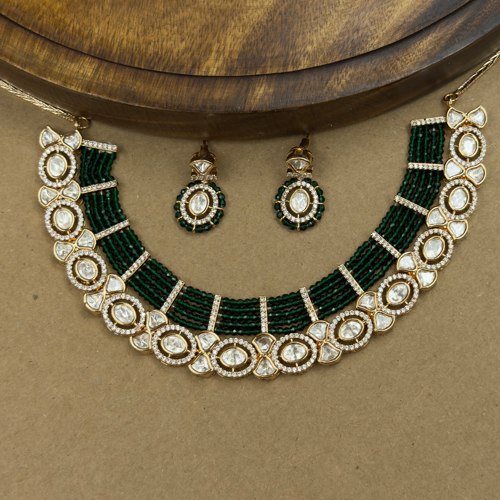 Meher Emerald Kundan Necklace Set with Earrings for Festive Wear