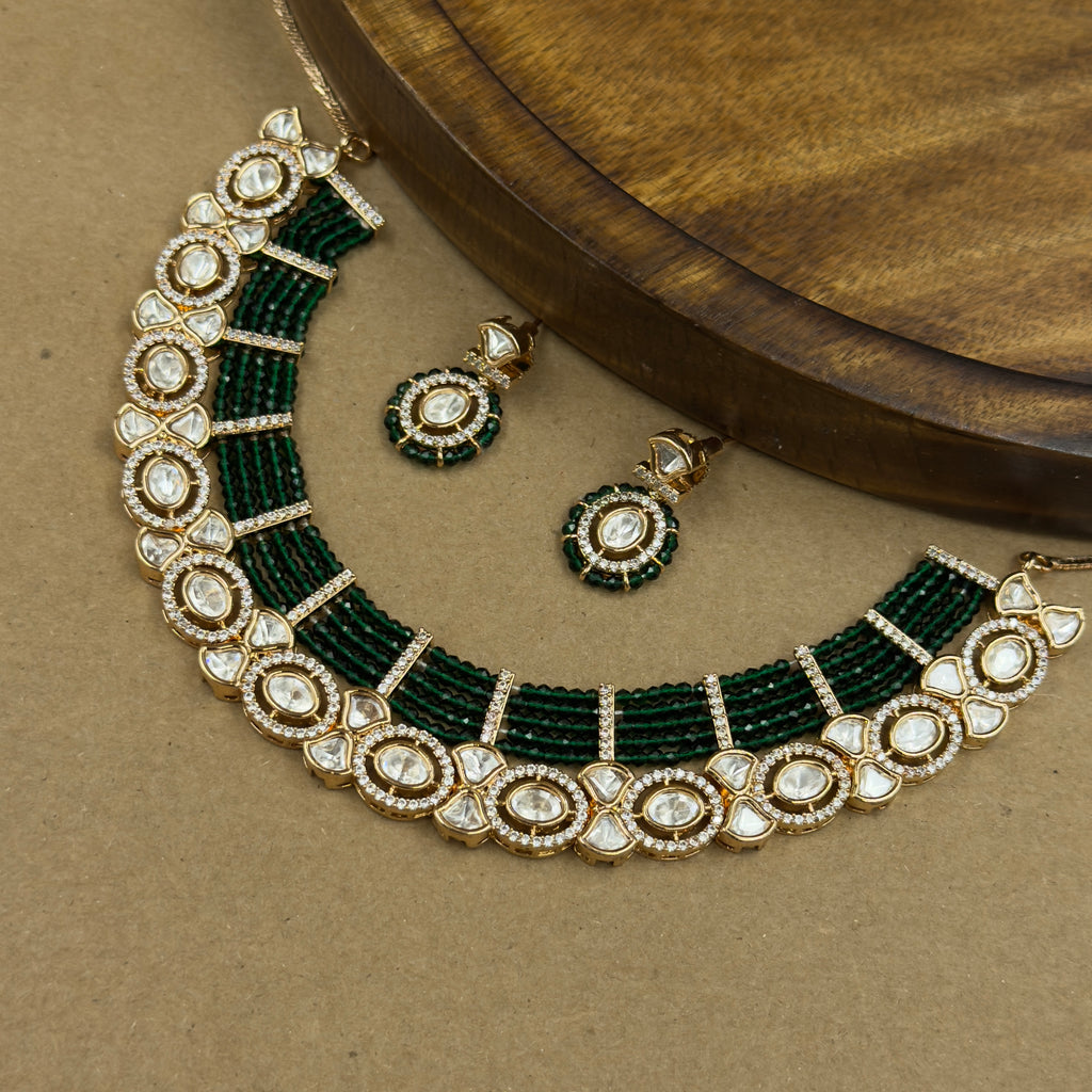 Meher Emerald Kundan Necklace Set with Earrings for Festive Wear