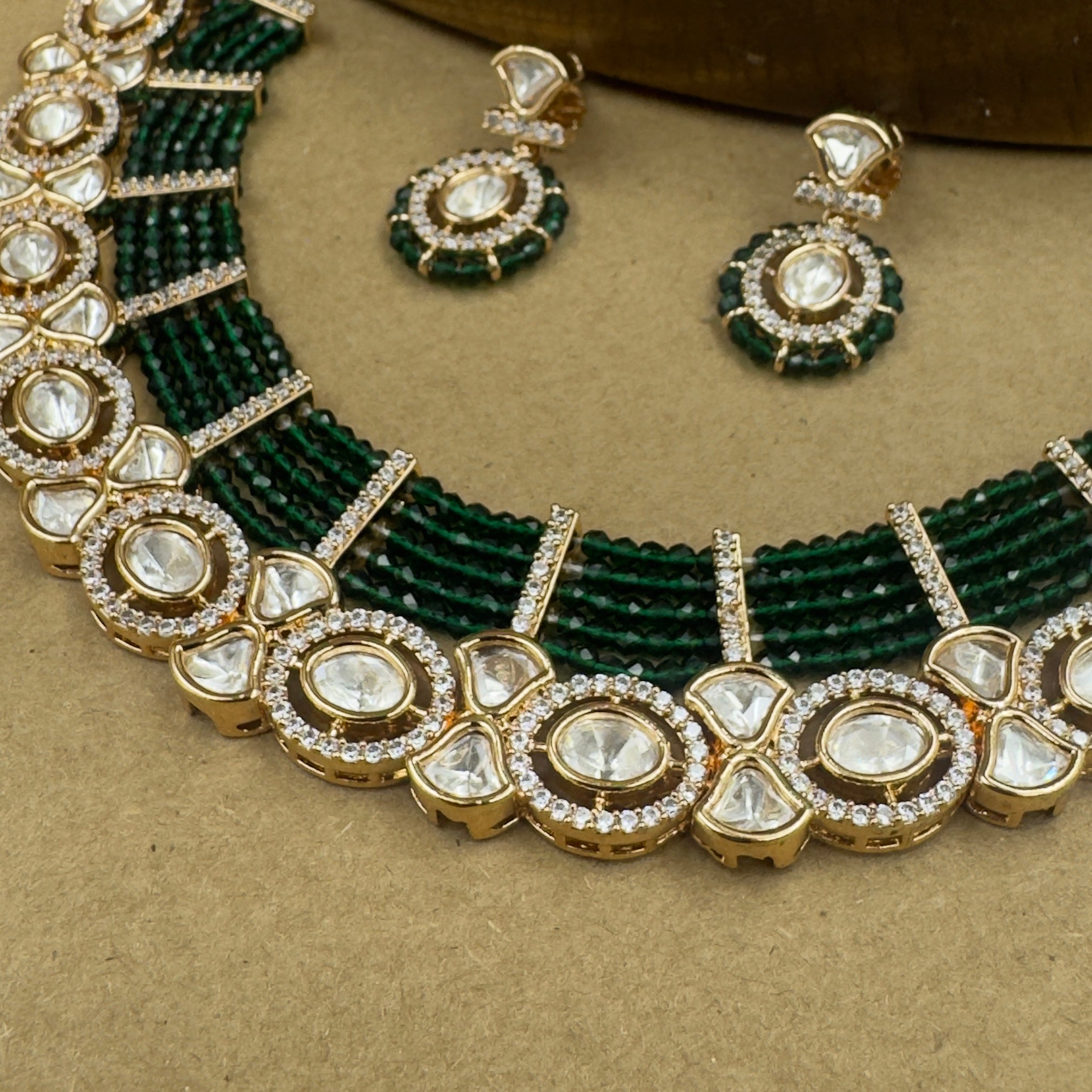 Meher Emerald Kundan Necklace Set with Earrings for Festive Wear