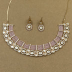 Ishani Pink Kundan Necklace Set with Earrings for Festive Wear