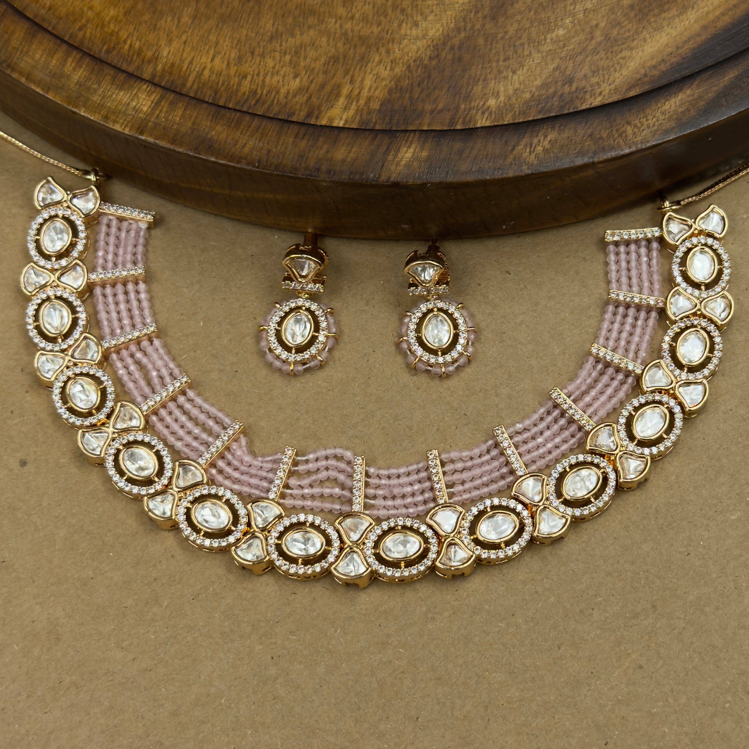 Ishani Pink Kundan Necklace Set with Earrings for Festive Wear