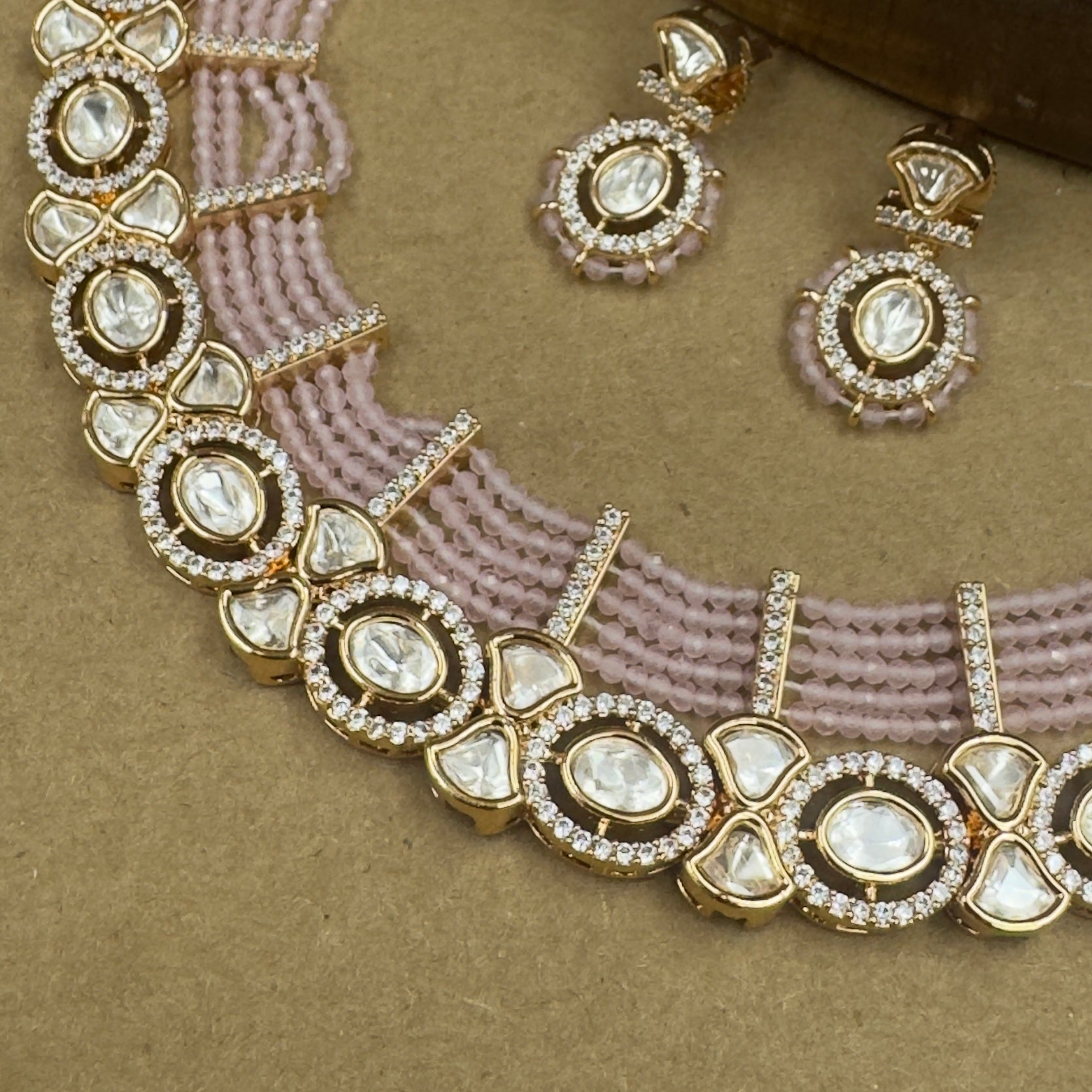 Ishani Pink Kundan Necklace Set with Earrings for Festive Wear