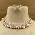 Ishani Pink Kundan Necklace Set with Earrings for Festive Wear