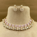 Ishani Pink Kundan Necklace Set with Earrings for Festive Wear