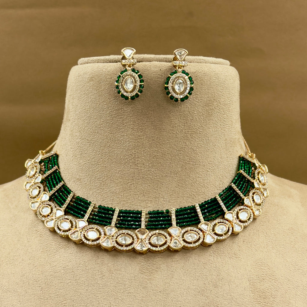 Meher Emerald Kundan Necklace Set with Earrings for Festive Wear