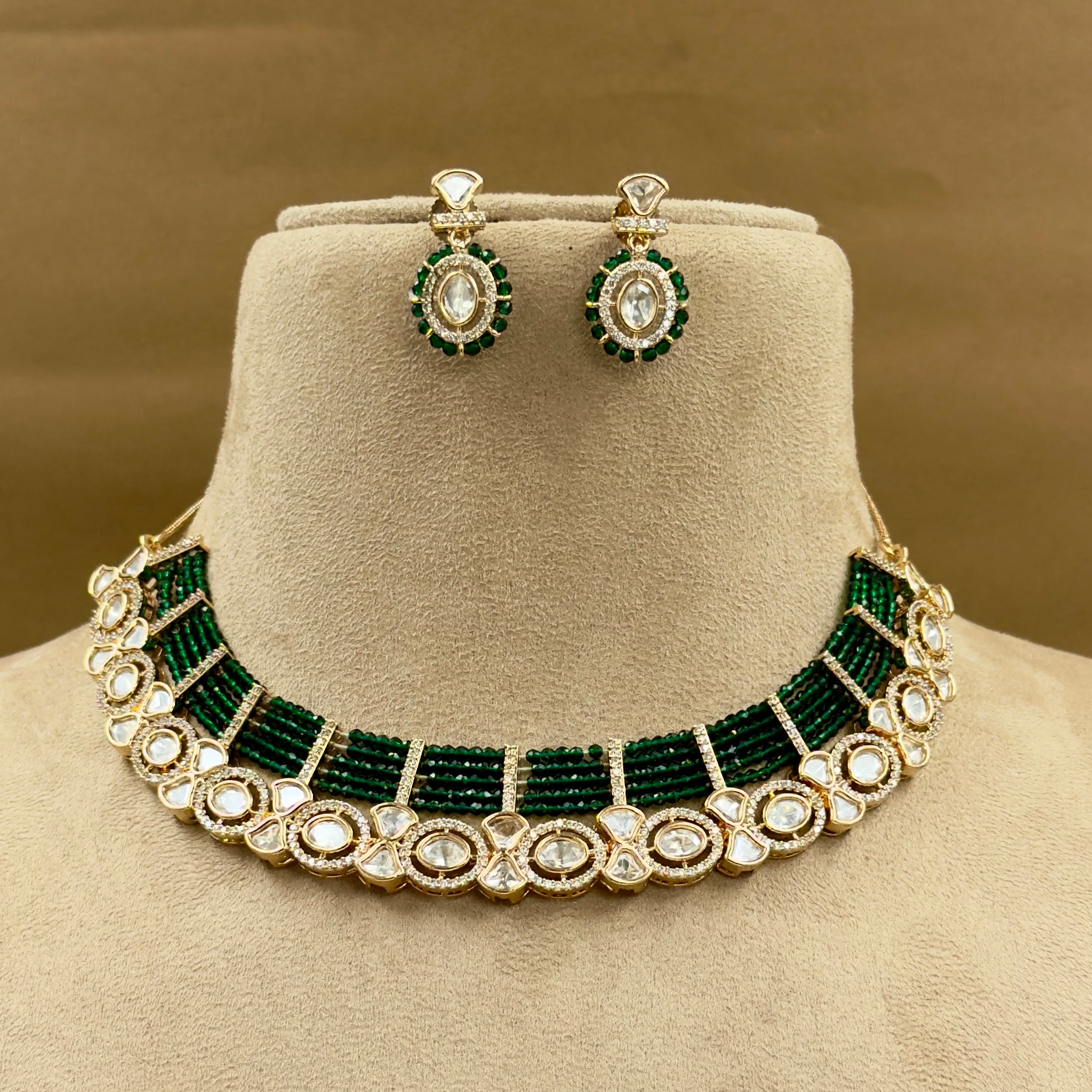 Meher Emerald Kundan Necklace Set with Earrings for Festive Wear