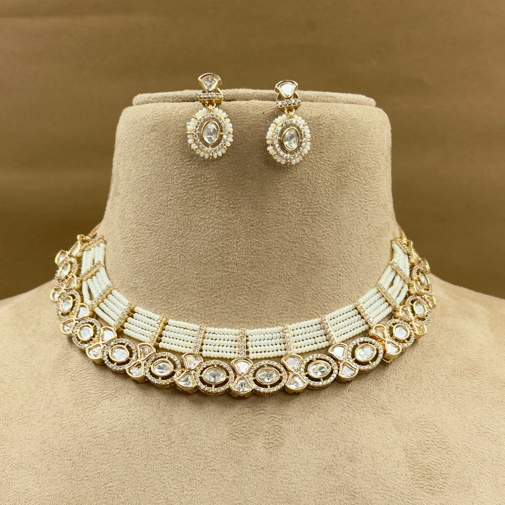 Aanya Ivory Kundan Necklace Set with Earrings for Festive Wear