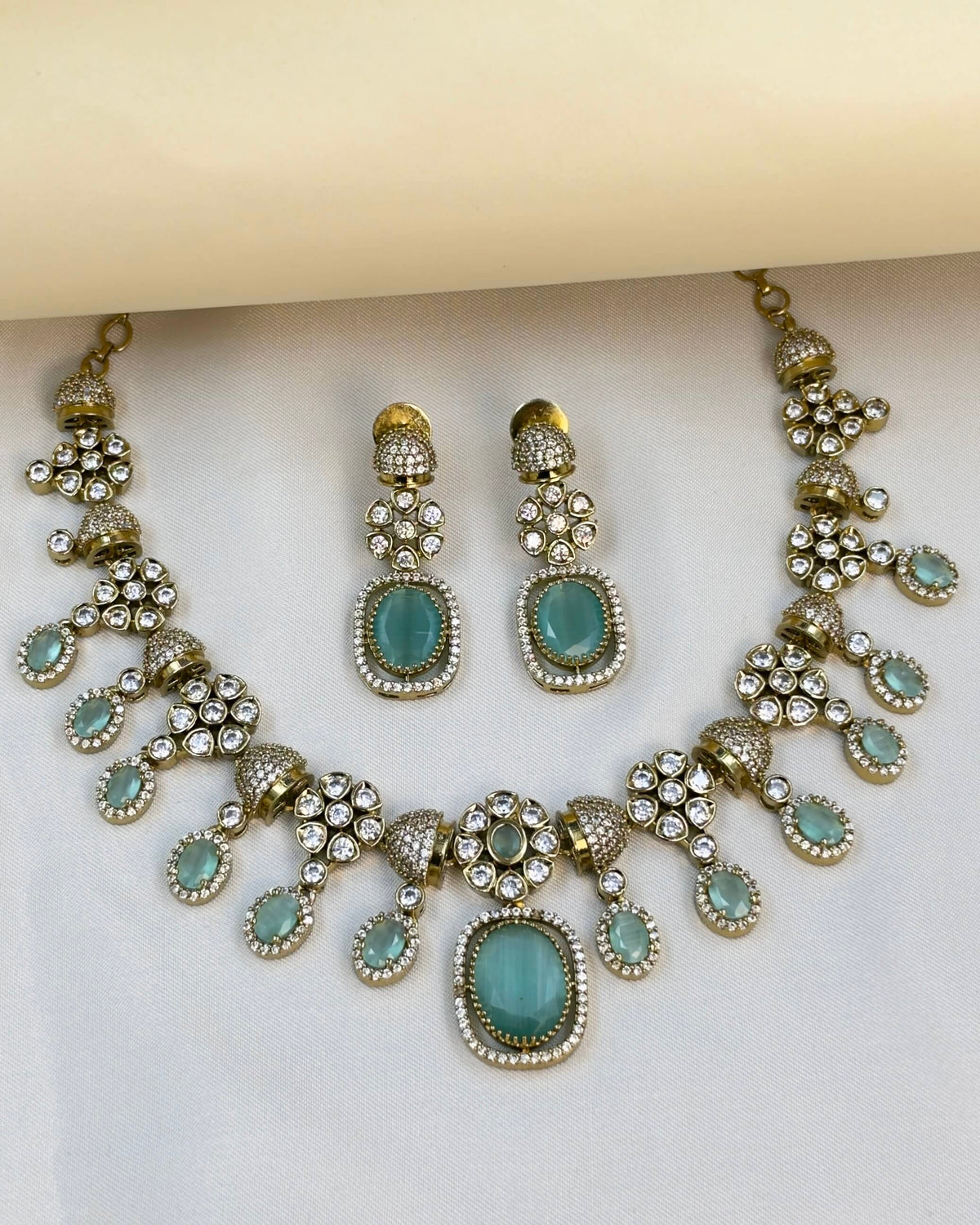 Drishti Mint Green Victorian Necklace Set