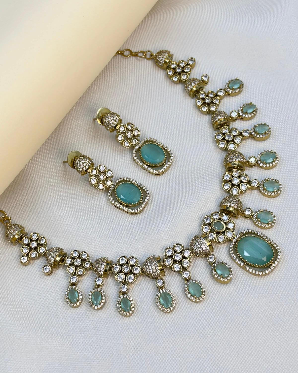 Drishti Mint Green Victorian Necklace Set