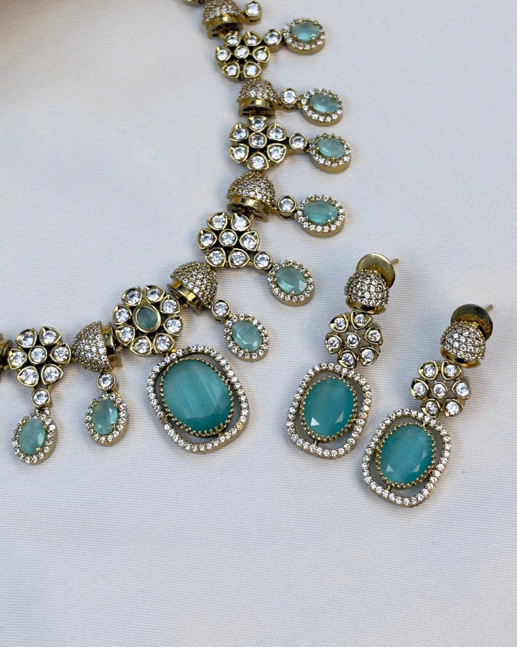 Drishti Mint Green Victorian Necklace Set