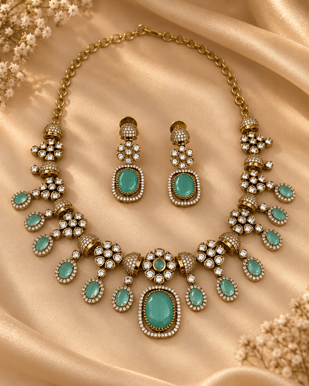 Drishti Mint Green Victorian Necklace Set