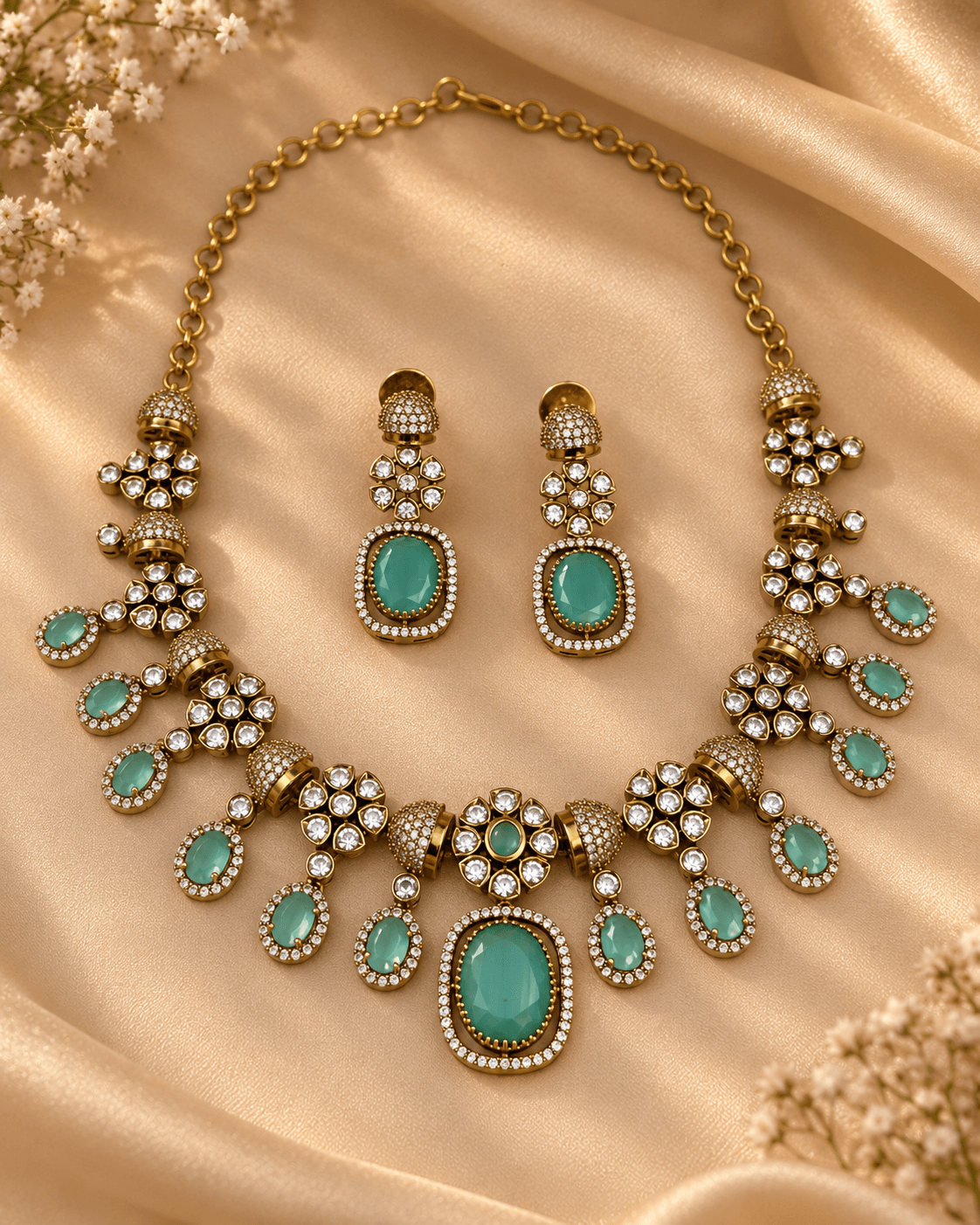 Drishti Mint Green Victorian Necklace Set