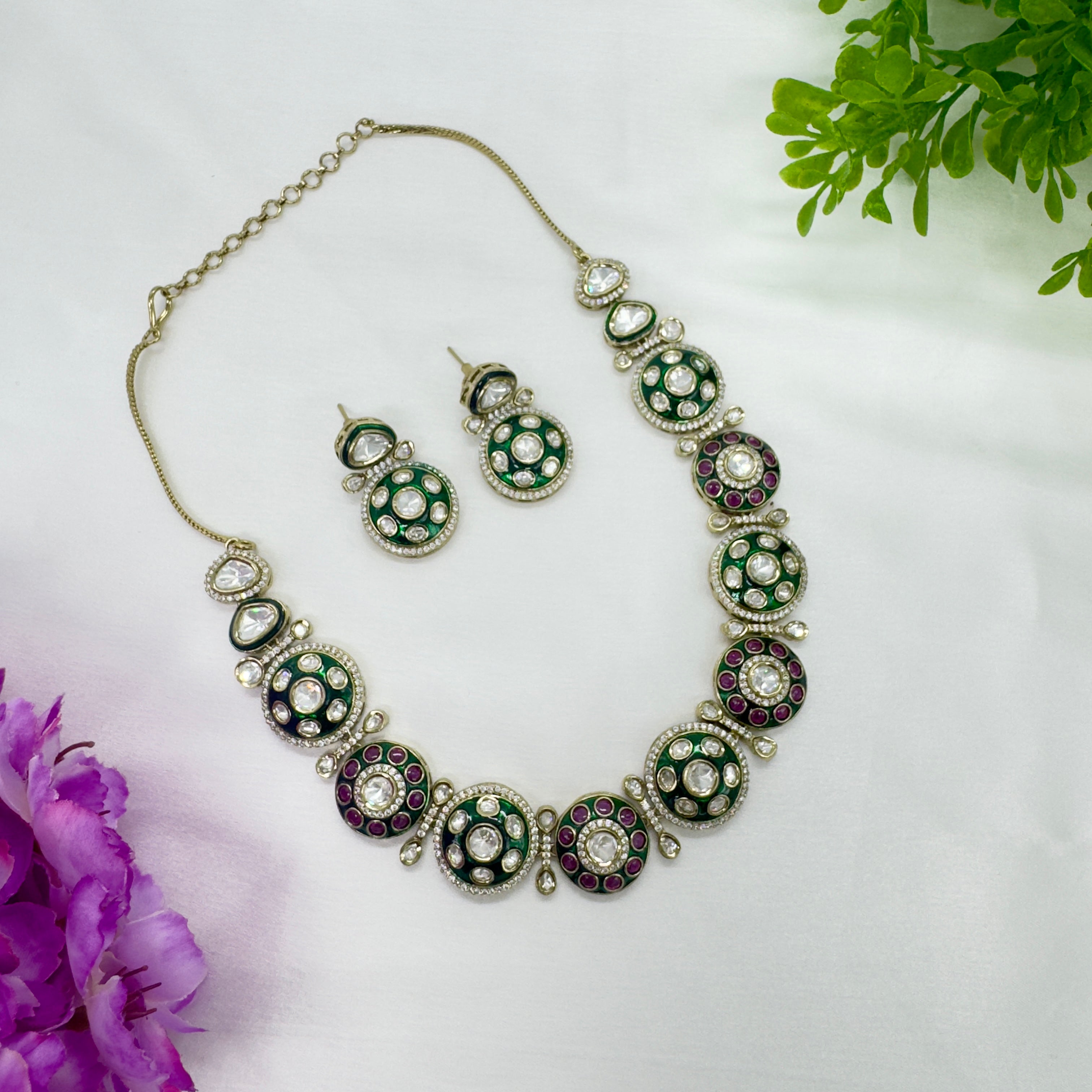 Victorian Polki Necklace Set with Pearls – Elegant Bridal Jewellery