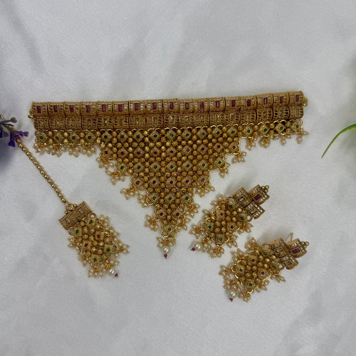 Kavya Gold Bridal Choker Set for Wedding, alternate angle