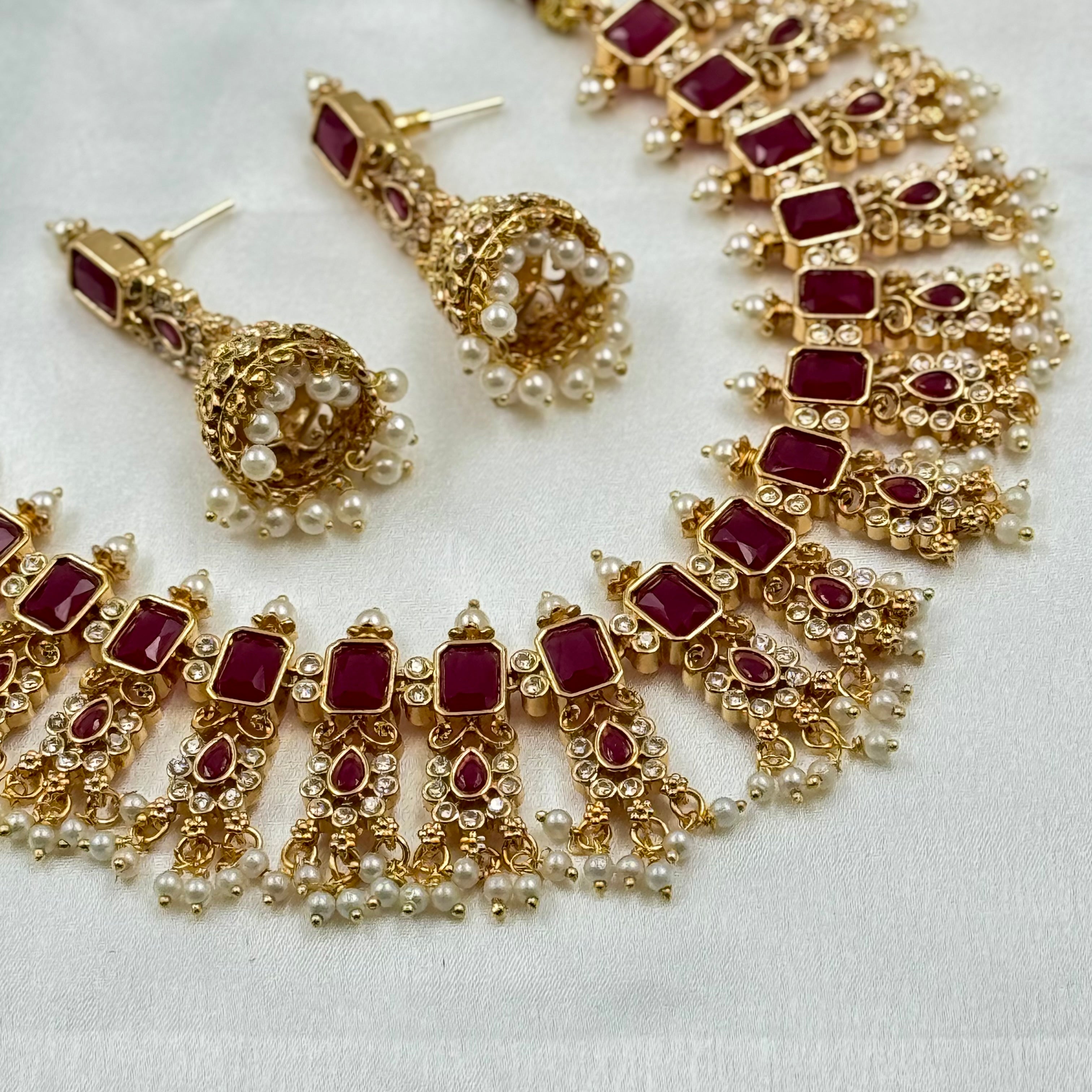 Ruby Kundan Choker Necklace with Pearls – Ethnic Wedding Jewellery Set
