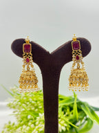 Traditional Ruby Kundan Long Choker Necklace with Pearl Drops – Wedding Jewellery Set