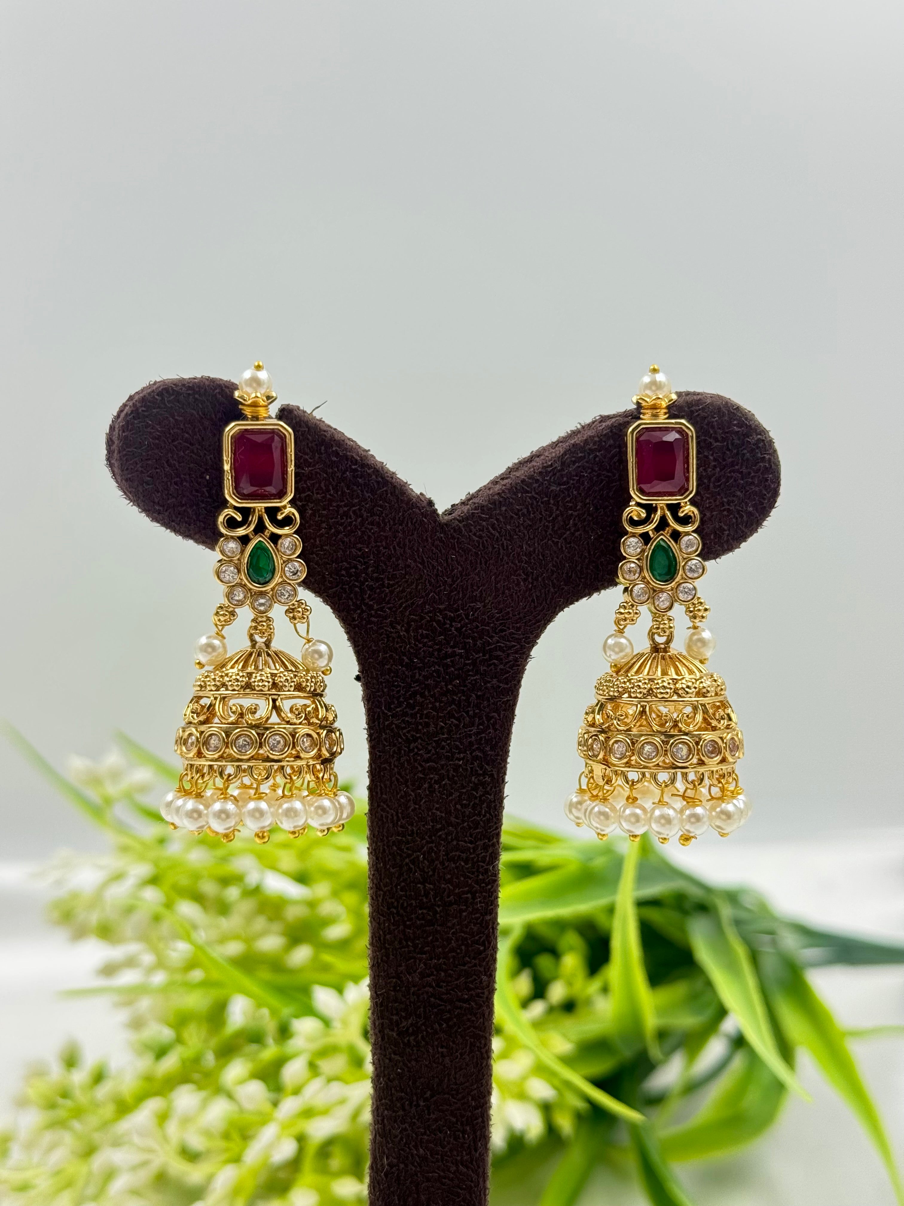 Grand Ruby & Emerald Kundan Long Choker Necklace with Pearls – Traditional Bridal Jewellery Set