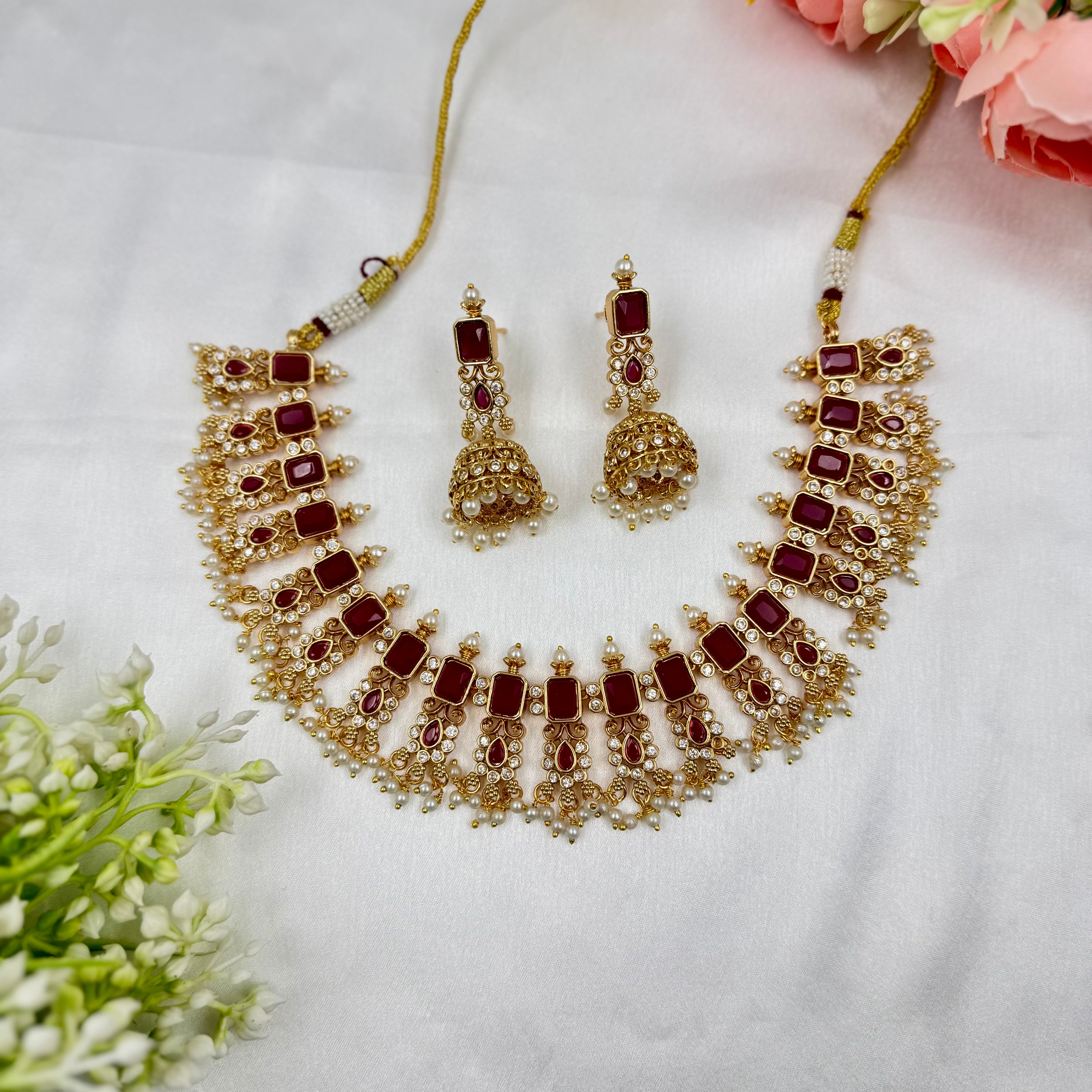 Ruby Kundan Choker Necklace with Pearls – Ethnic Wedding Jewellery Set