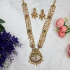 Crystal Moti Long Necklace with Antique Gold Pendant