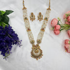Traditional Pearl Beaded Moti Long Necklace with Kundan & Antique Finish Pendant
