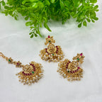 Temple Lakshmi Necklace Set with Ruby & Green Stones – Traditional South Indian Bridal Jewellery