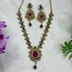 Victorian Multi-Stone Necklace Set with Ruby, Emerald & Sapphire Accents – Antique Bridal Jewellery