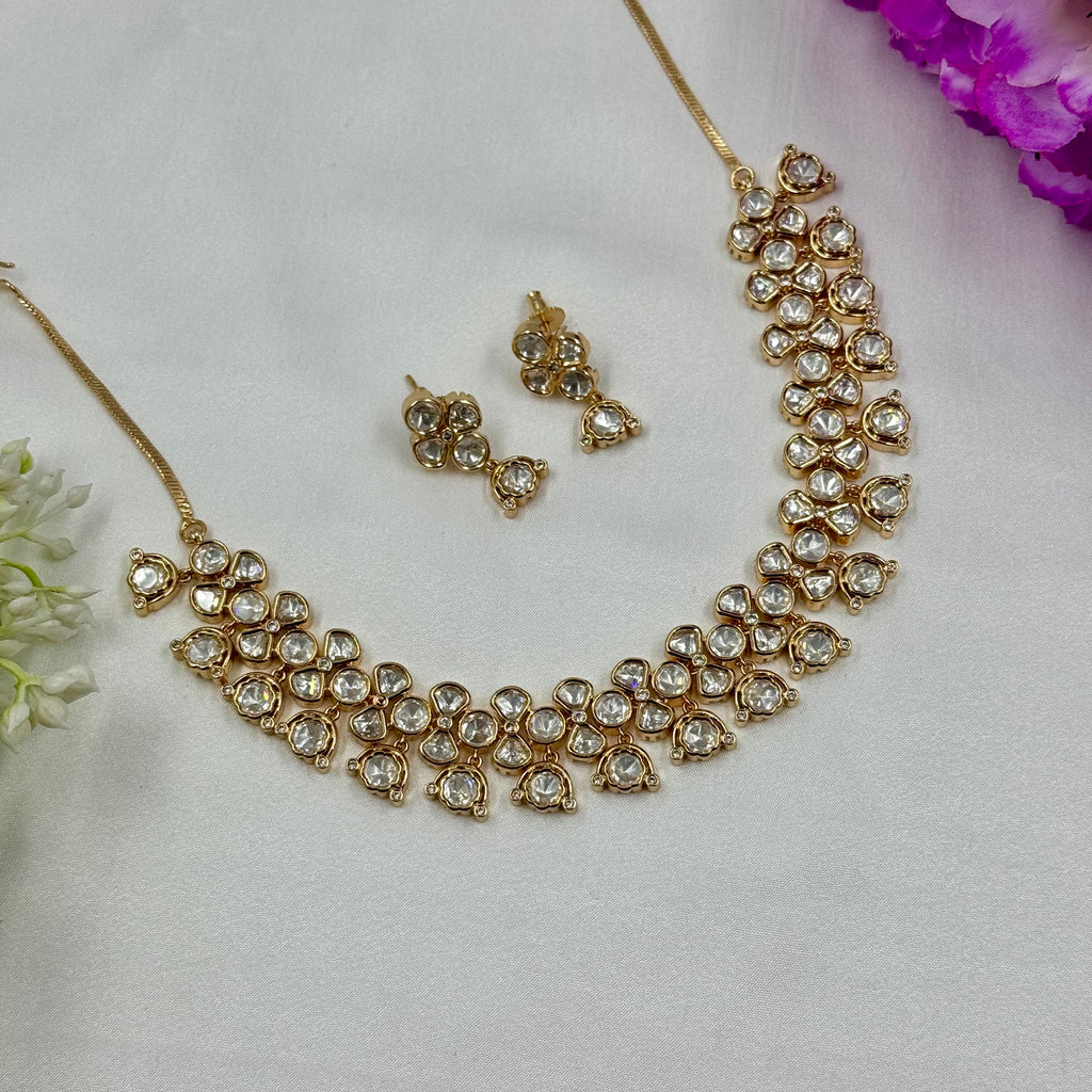 Classic White Kundan Choker Necklace Set Elegant Wedding Jewellery