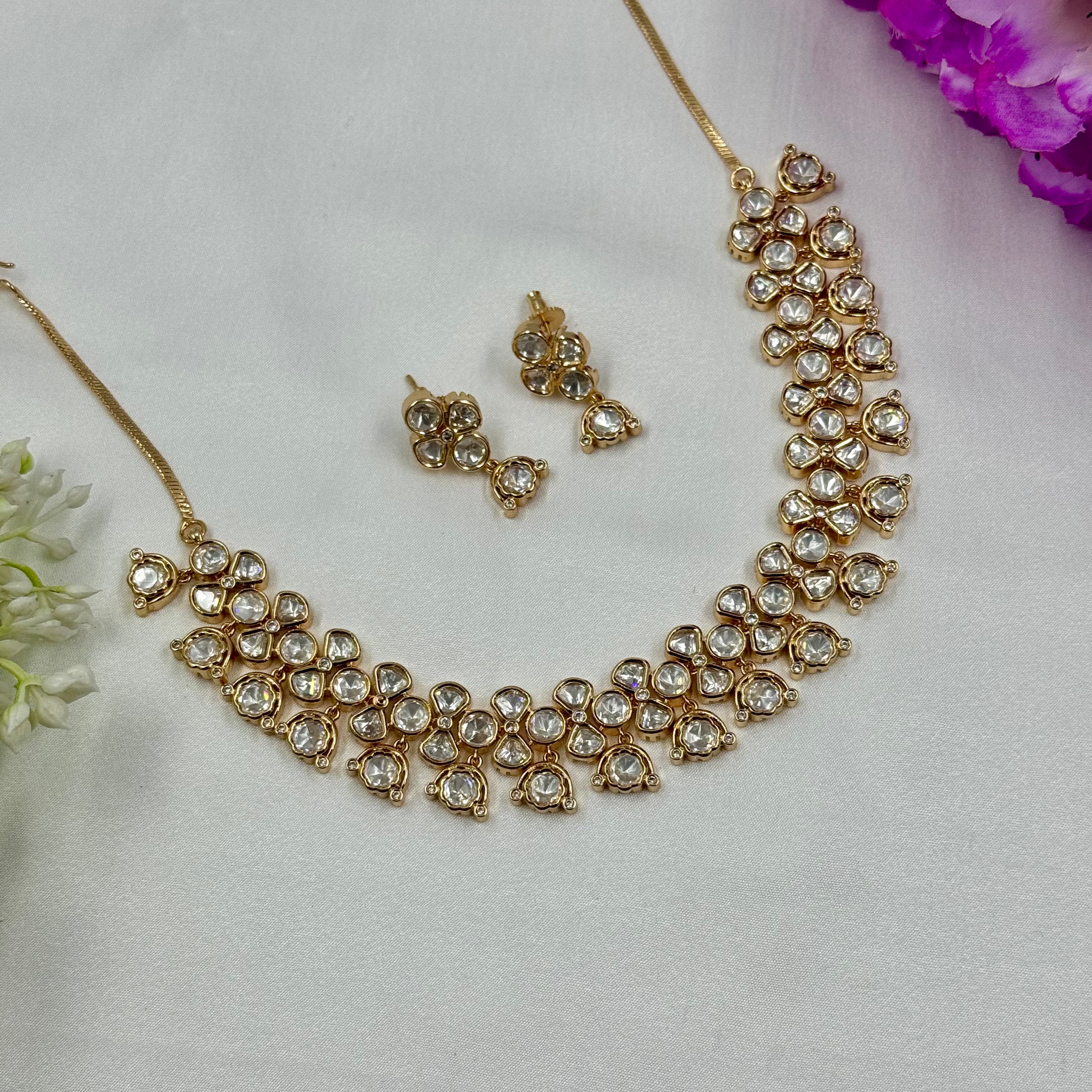 Classic White Kundan Choker Necklace Set Elegant Wedding Jewellery
