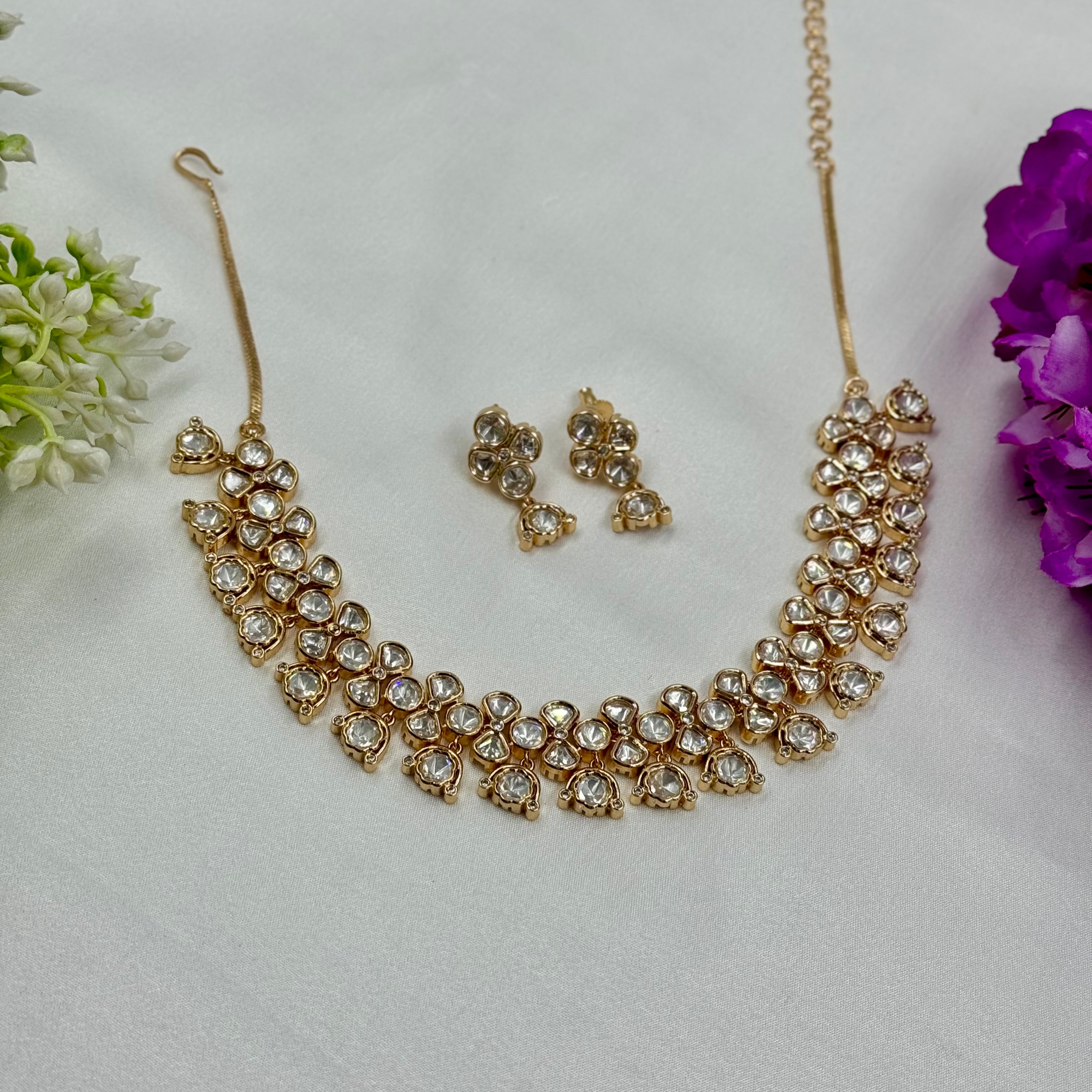 Classic White Kundan Choker Necklace Set Elegant Wedding Jewellery