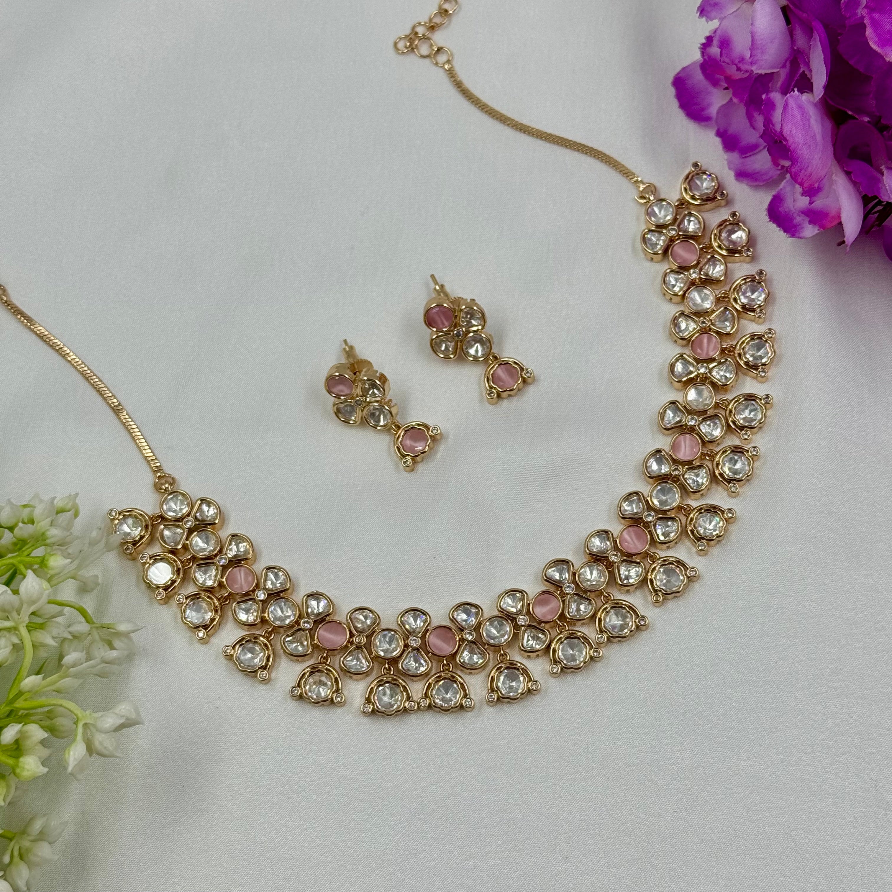 Pink Stone Kundan Choker Necklace Set Romantic Bridal Jewellery