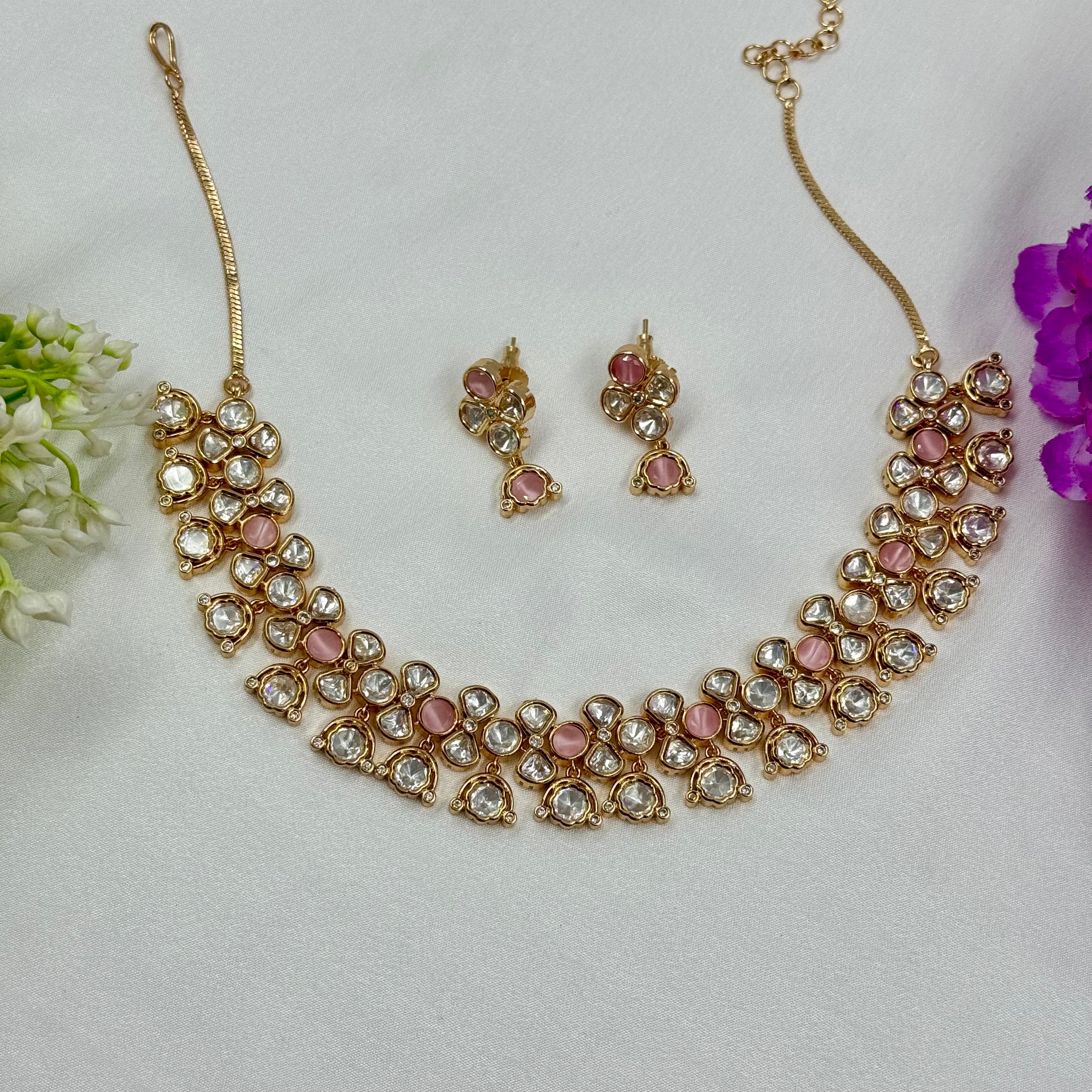 Pink Stone Kundan Choker Necklace Set Romantic Bridal Jewellery