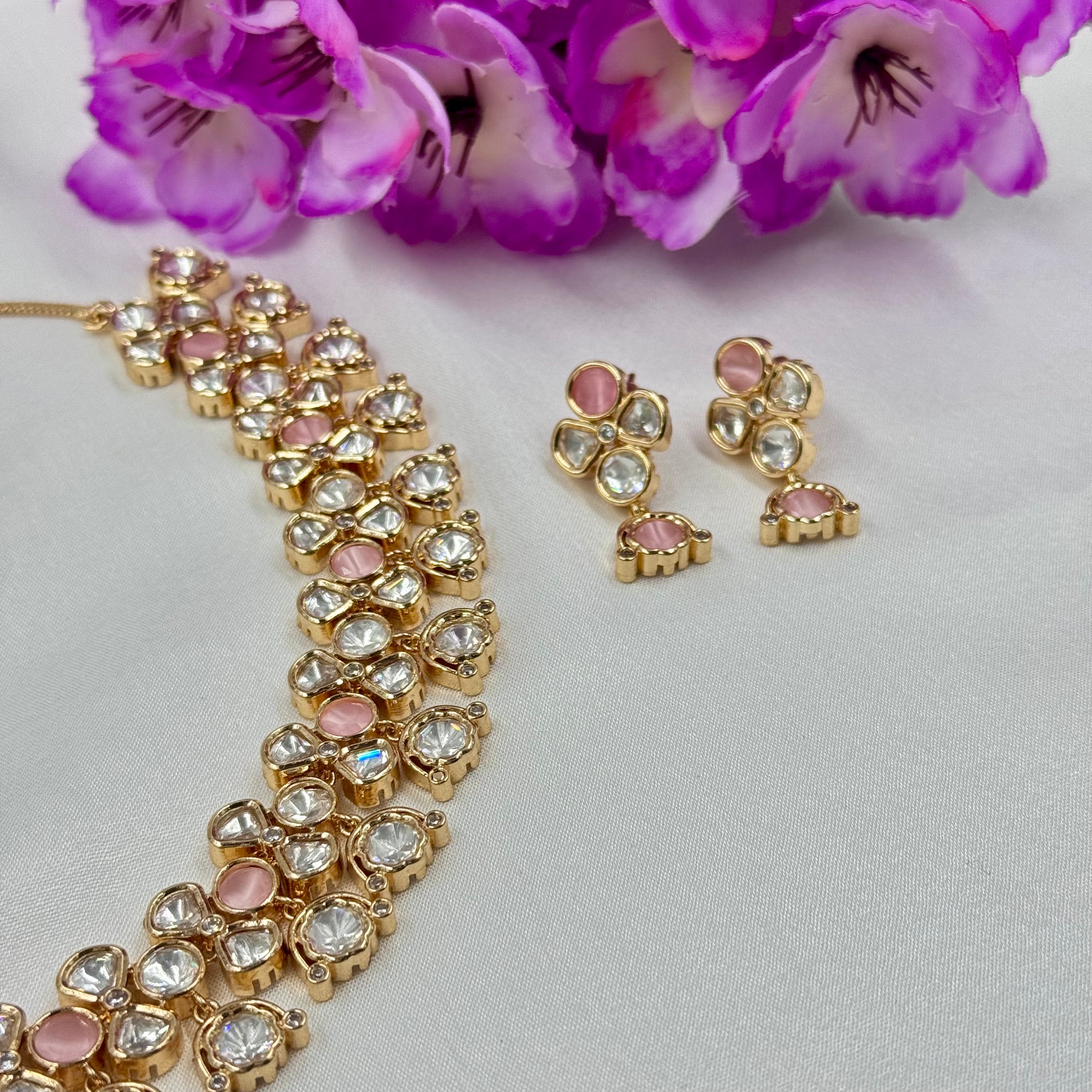 Pink Stone Kundan Choker Necklace Set Romantic Bridal Jewellery