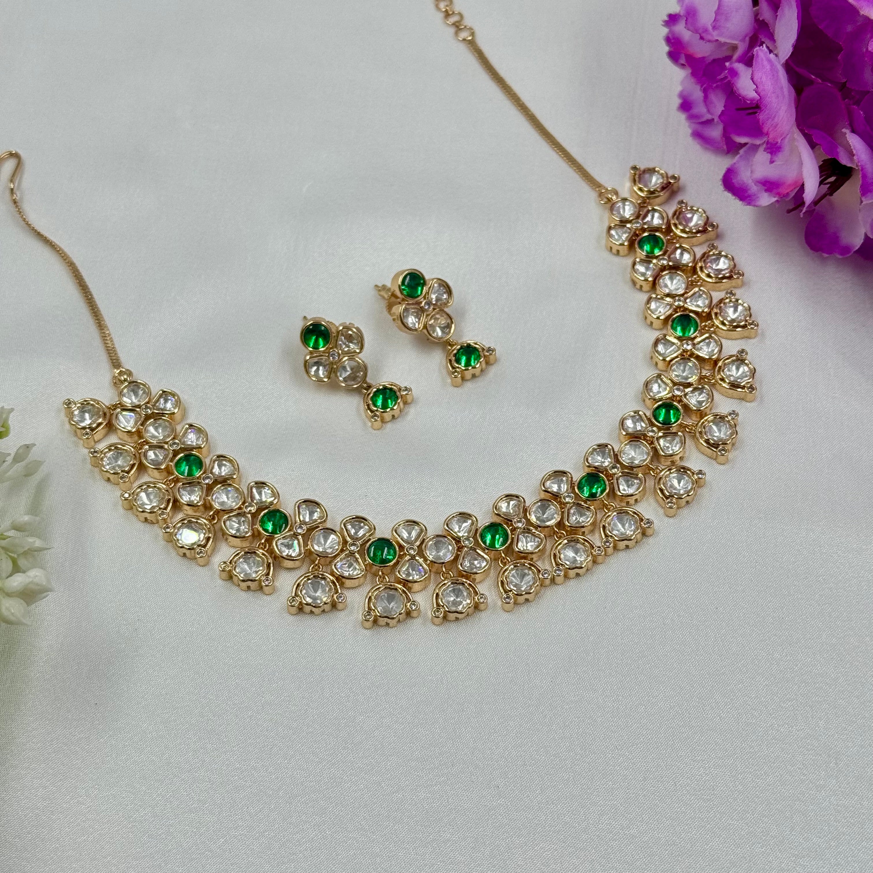 Green Stone Kundan Choker Necklace Set Festive Ethnic Jewellery