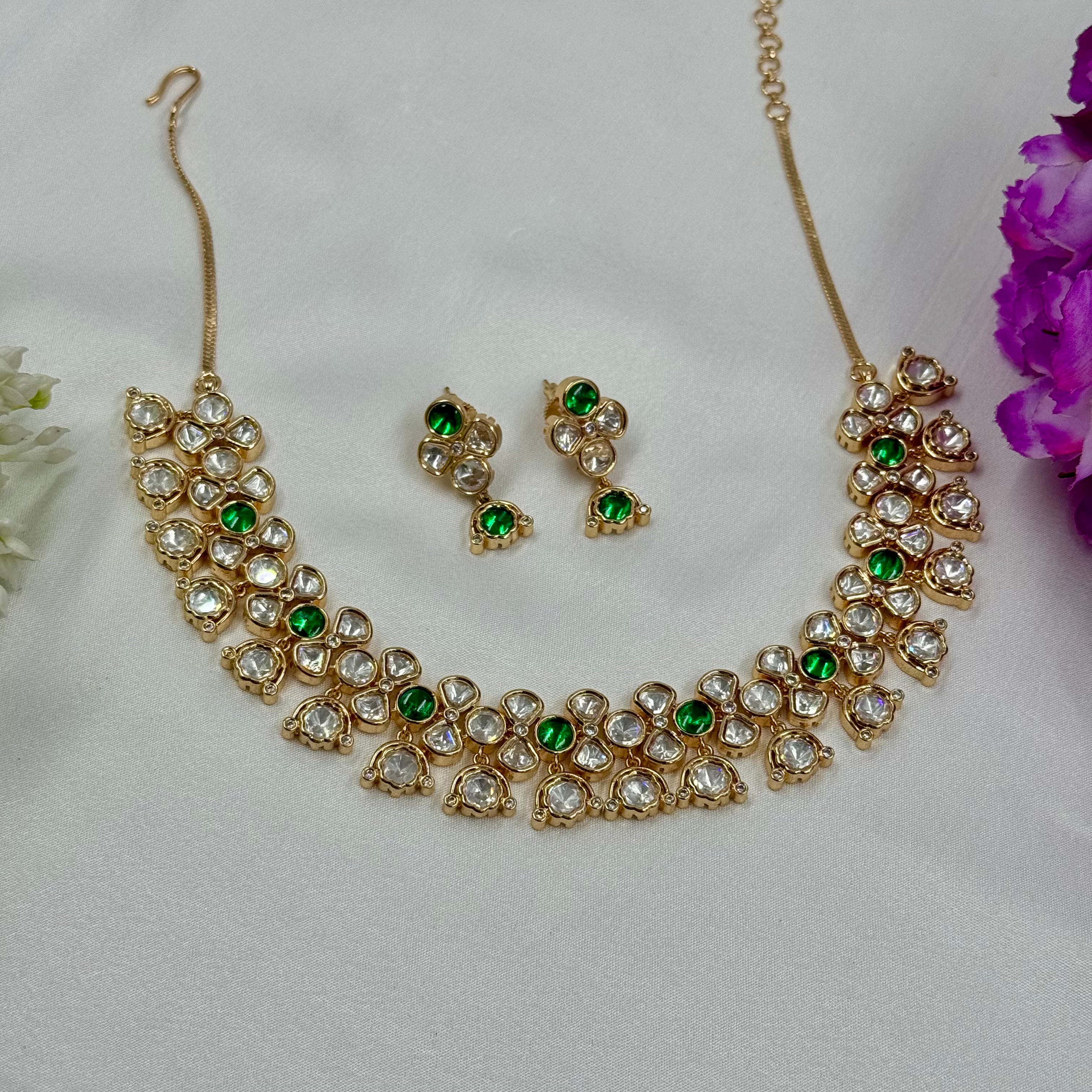 Green Stone Kundan Choker Necklace Set Festive Ethnic Jewellery
