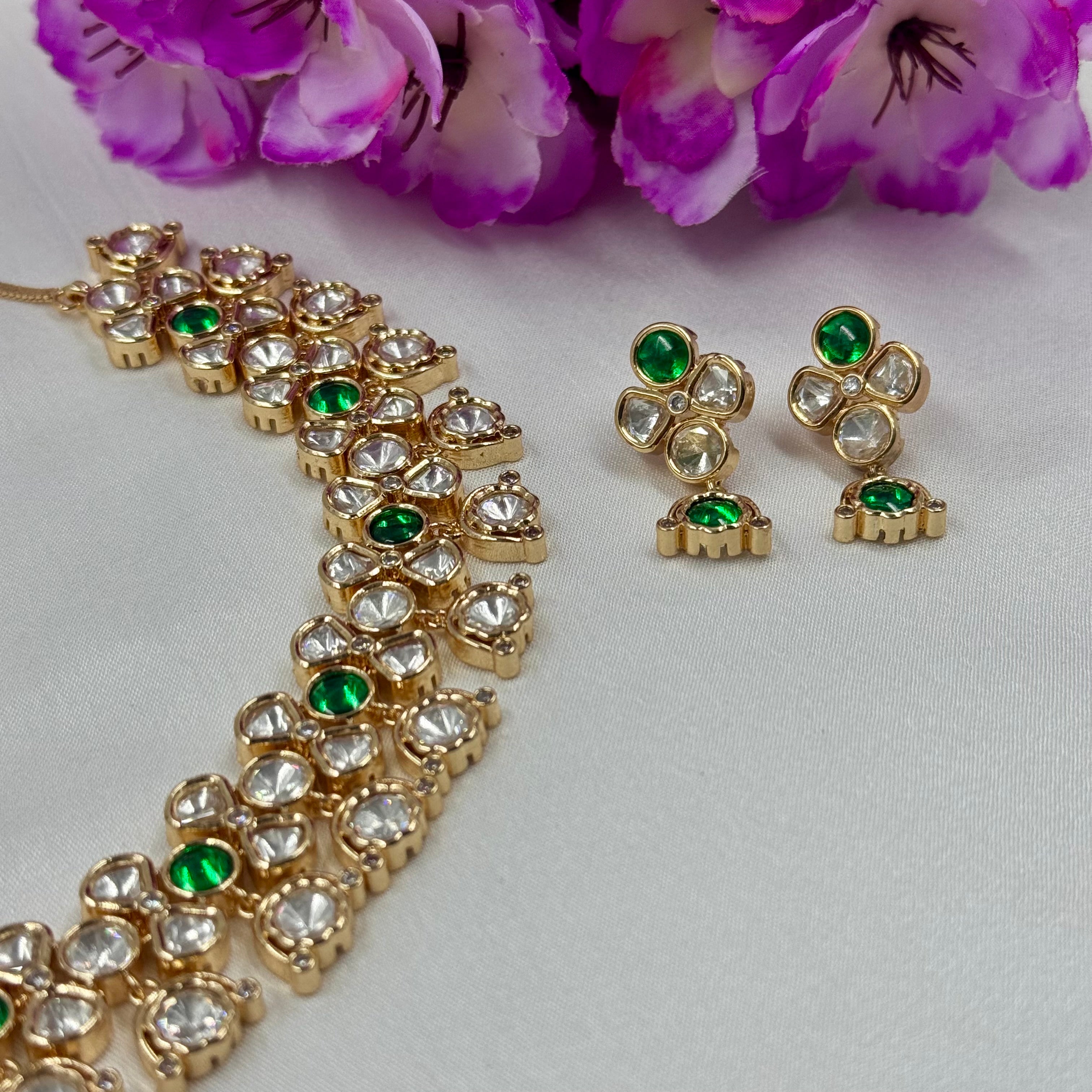 Green Stone Kundan Choker Necklace Set Festive Ethnic Jewellery
