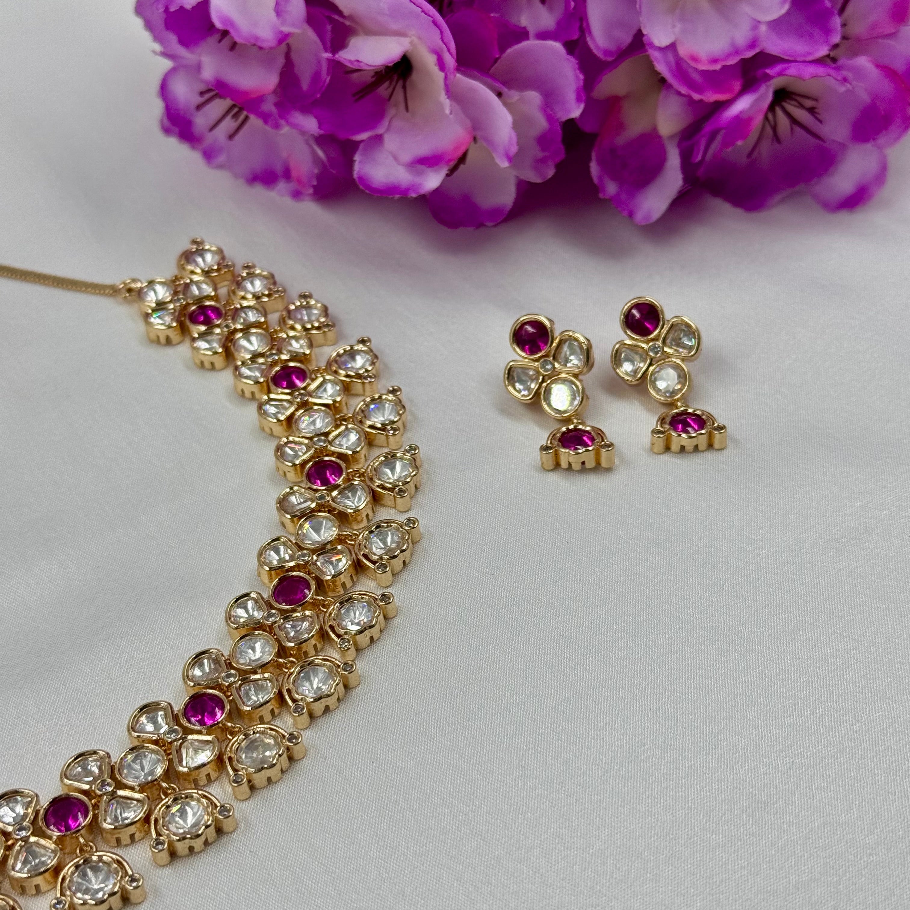 Ruby Red Kundan Choker Necklace Set Traditional Wedding Jewellery