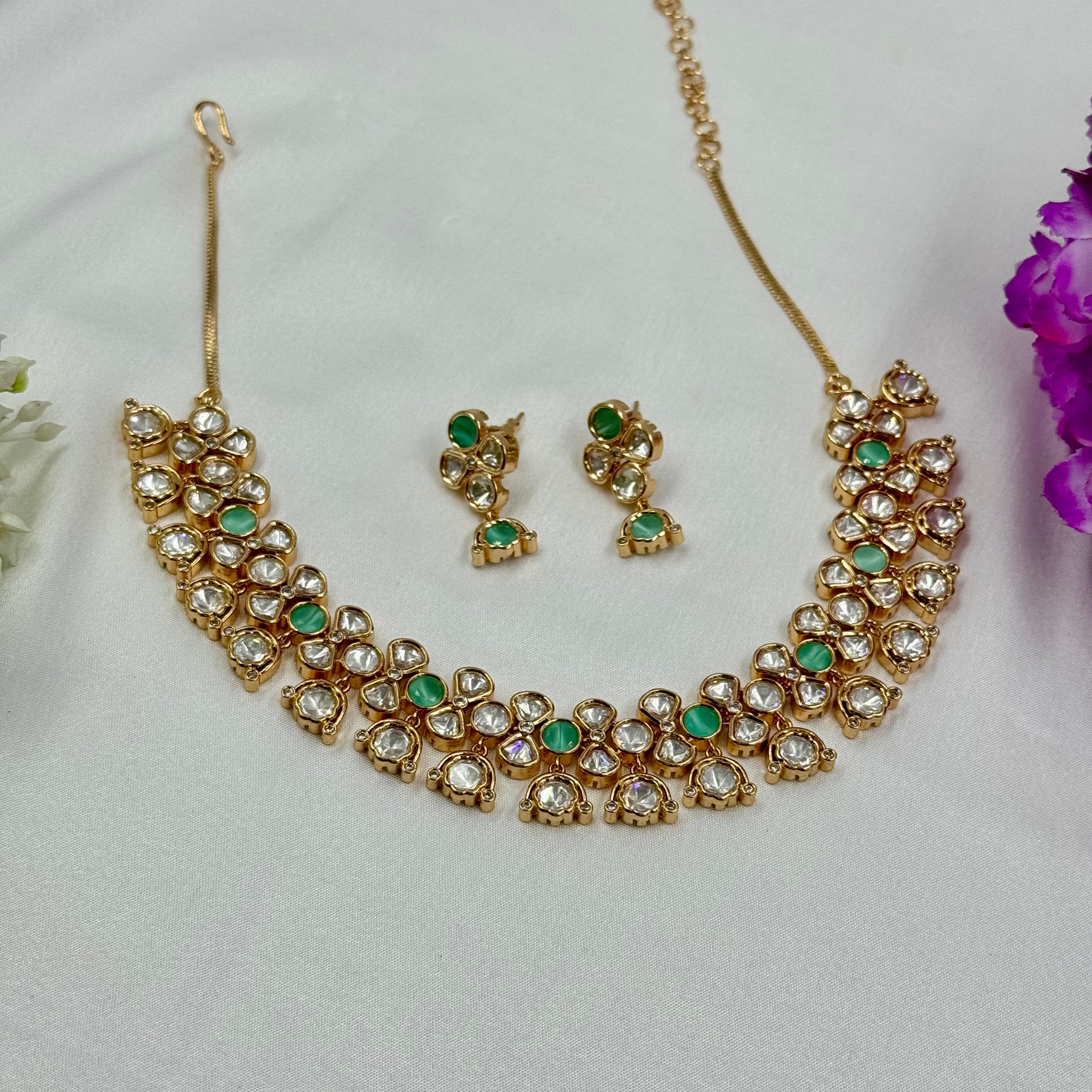 Mint Green Stone Kundan Choker Necklace Set Trendy Ethnic Bridal Jewellery
