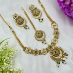 Rajwadi Green Stone Necklace Set with Kundan & Pearls – Heritage Bridal Jewellery