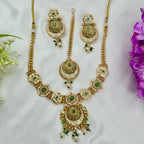 Rajwadi Green Stone Necklace Set with Kundan & Pearls – Heritage Bridal Jewellery