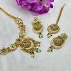 Rajwadi Green Stone Necklace Set with Kundan & Pearls – Heritage Bridal Jewellery