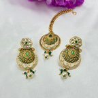 Rajwadi Green Stone Necklace Set with Kundan & Pearls – Heritage Bridal Jewellery